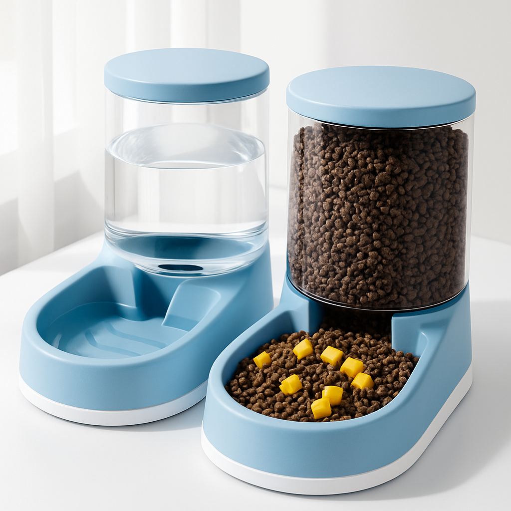 distributeur de croquettes pour chat bleu