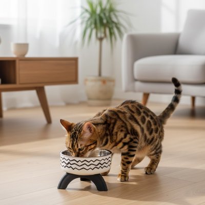 gamelle chat surelevee blanche tigre