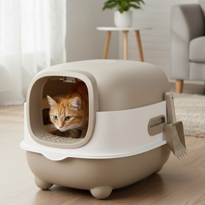 bac a litiere chat roux