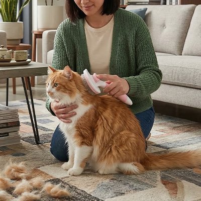 Brosse chat poil long​  rose action