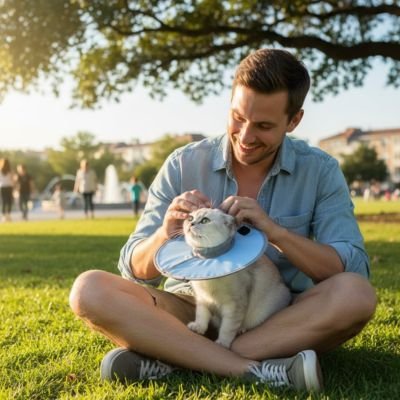 collerette chat gris bleu