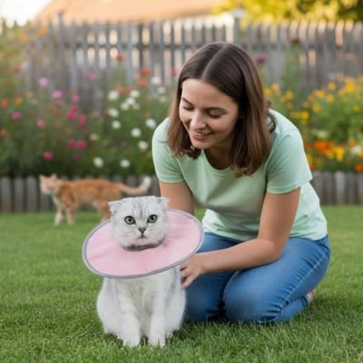 collerette chat gris rose