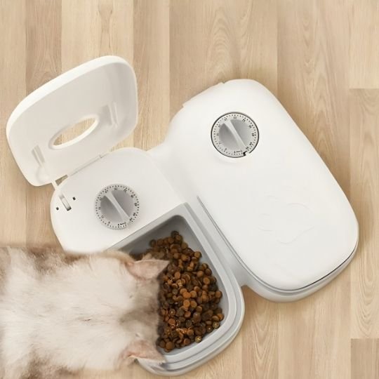 distributeur de croquettes pour chat 2 gris ouvert