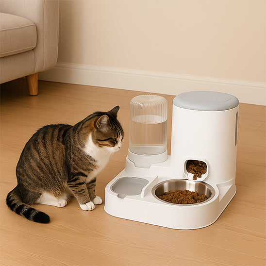 distributeur de croquettes pour chat assis