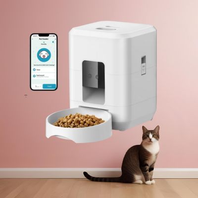 distributeur de croquettes pour chat blanc avec wifi