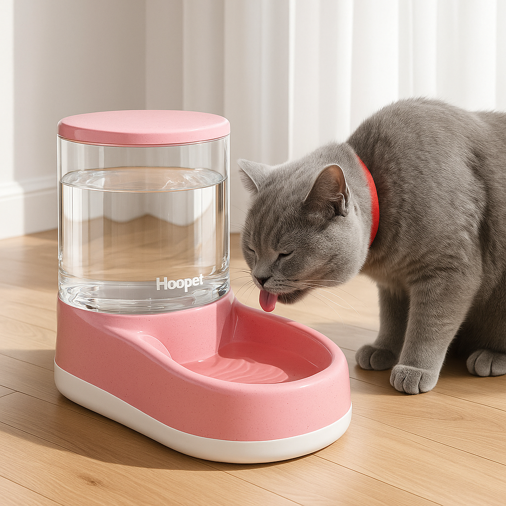 distributeur de croquettes pour chat gris boit