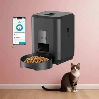 distributeur de croquettes pour chat noir avec wifi