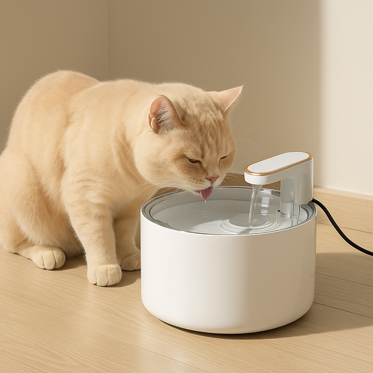 fontaine a eau chat beige boit