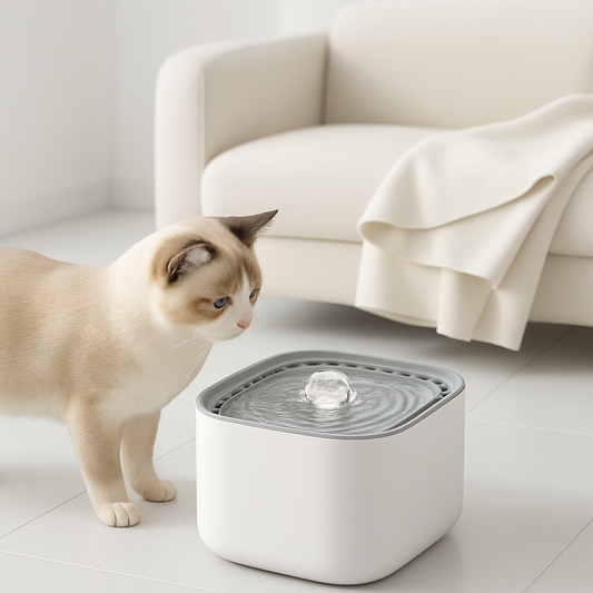 fontaine eau chat beige blanc