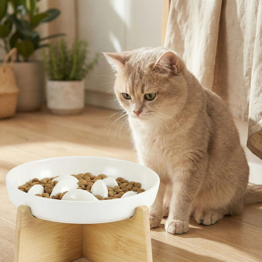 gamelle anti flouton chat beige blanc