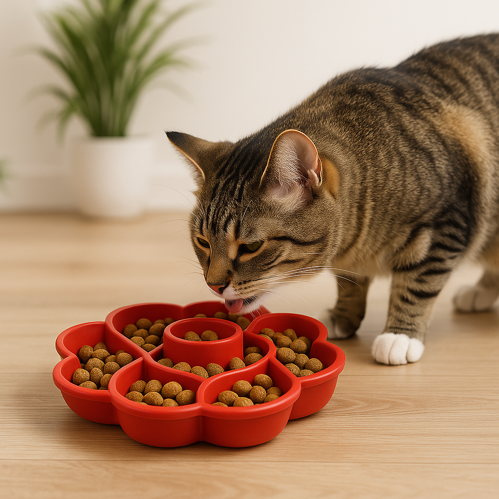 gamelle anti glouton chat mange rouge