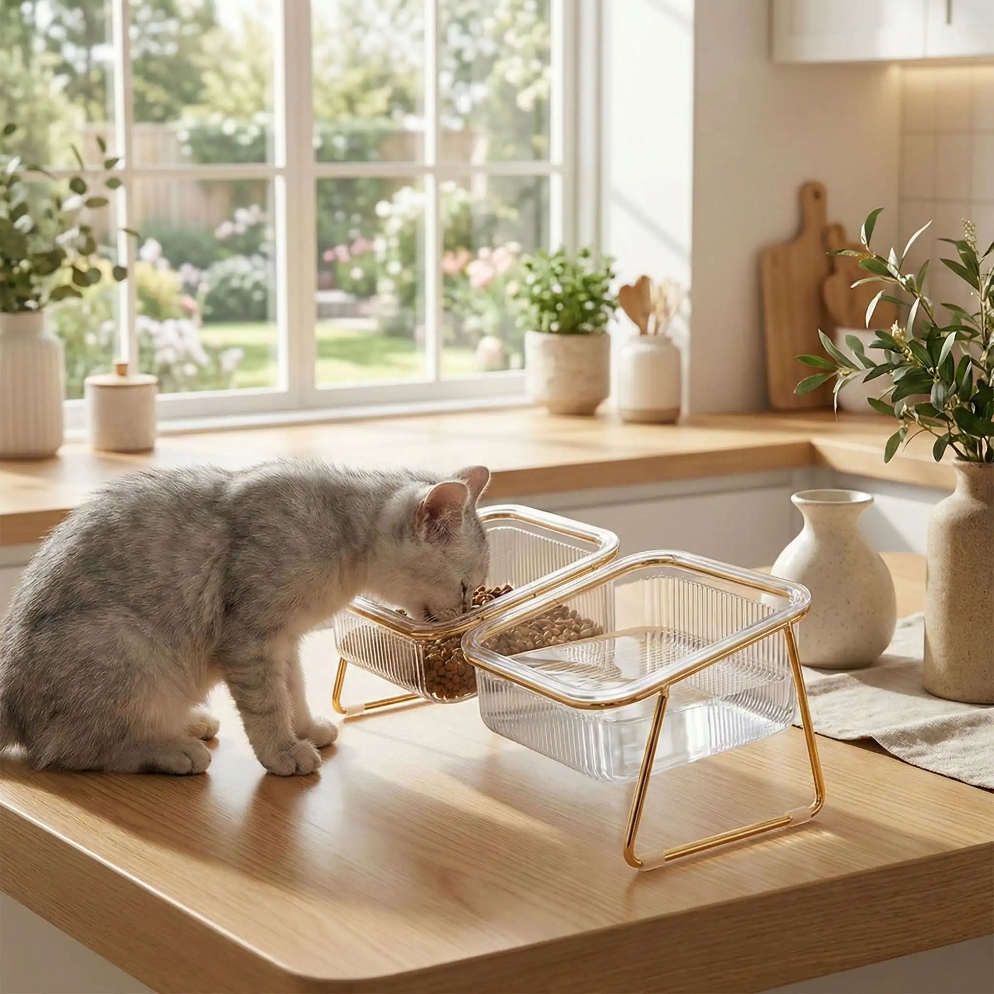 gamelle chat gris clair mange