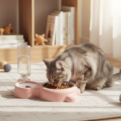 gamelle chat rose gris beige