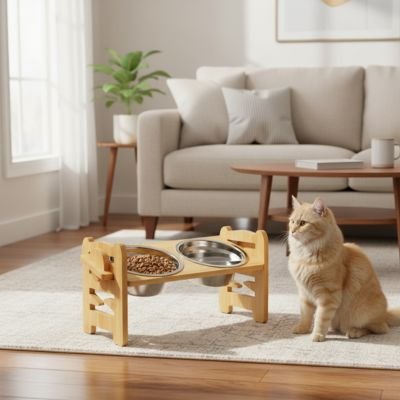 gamelle chat surelevee beige