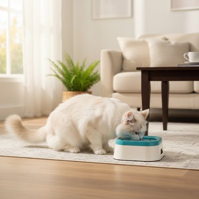 gamelle chat surelevee blanc bleu