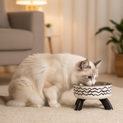 gamelle chat surelevee blanche beige
