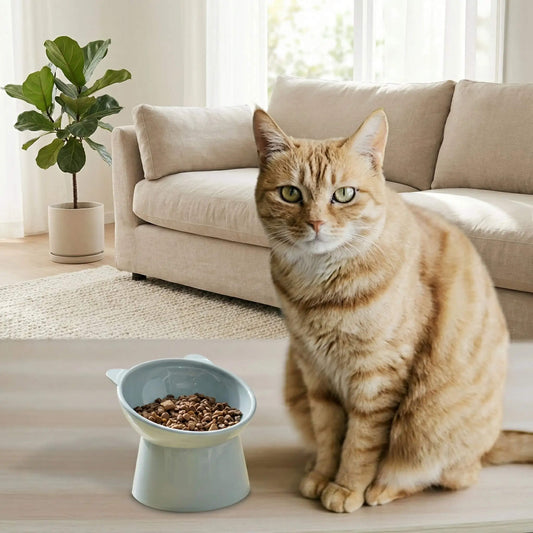 gamelle chat surelevee grise roux