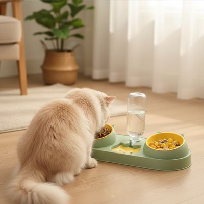 gamelle chat verte beige